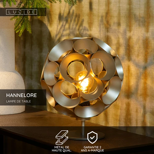 Lucide HANNELORE - Lampe de table - Ø 25 cm - 1xE27 - Or Mat / Laiton - USP